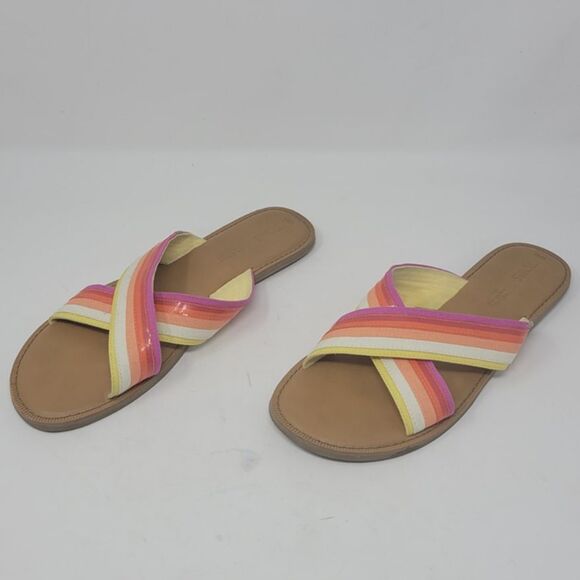 Women's Toms Viv Persimmon Multi Canvas Translucent Stripe Slide Slip On Sandal - Picture 4 of 6